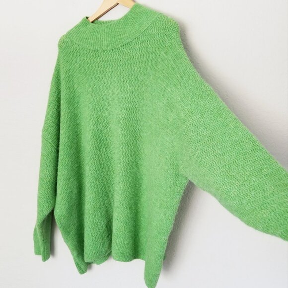 Topshop Mock Neck Oversized Chunky Knit Tunic Sweater Longline M 8/10 Green Cozy - Picture 9 of 14